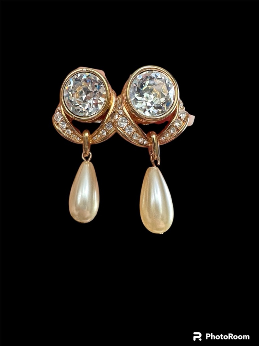 Swarovski Gold Plated Crystal & Pearl Teardrop Clip-On Earrings